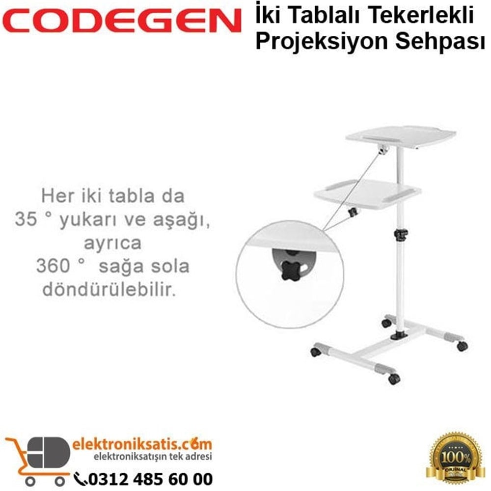 Codegen İki Tablalı Tekerlekli Projeksiyon Sehpası