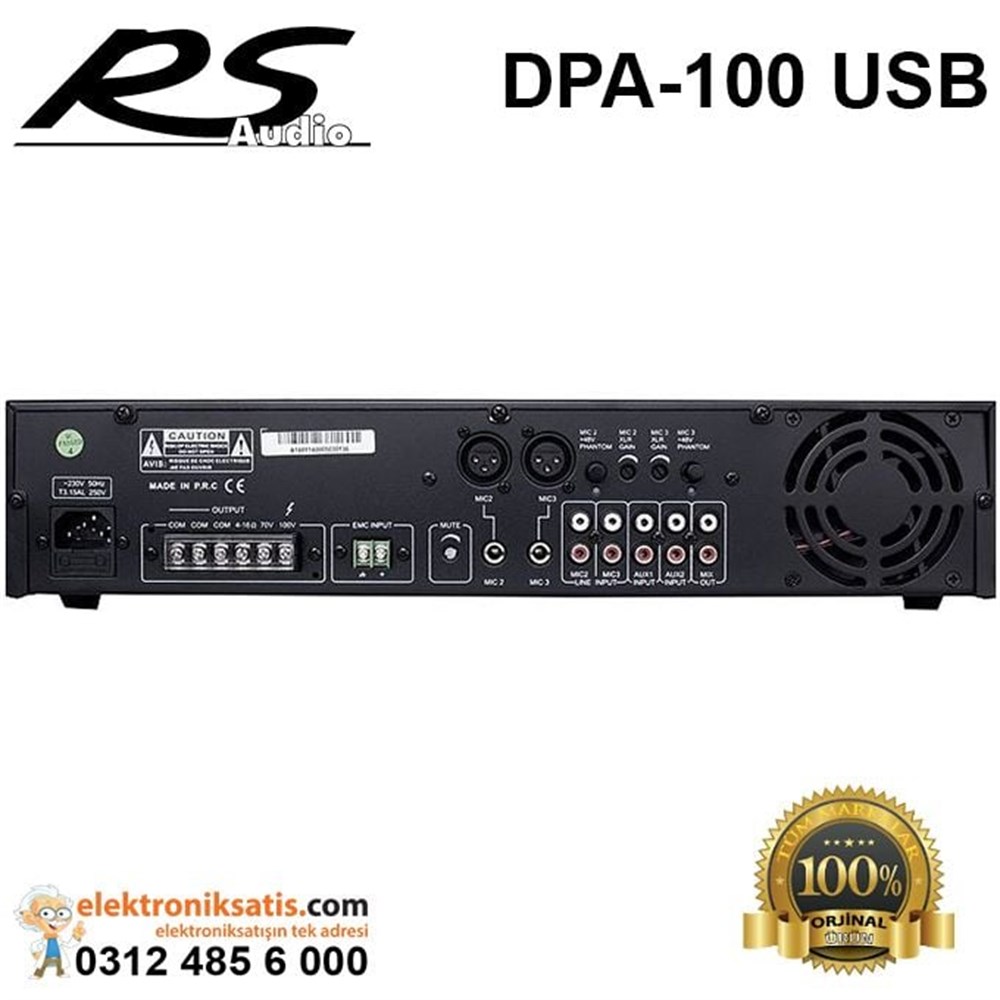 Rs Audio DPA 100 USB 100 Watt 5 Kanal 100V Anfili Mikser