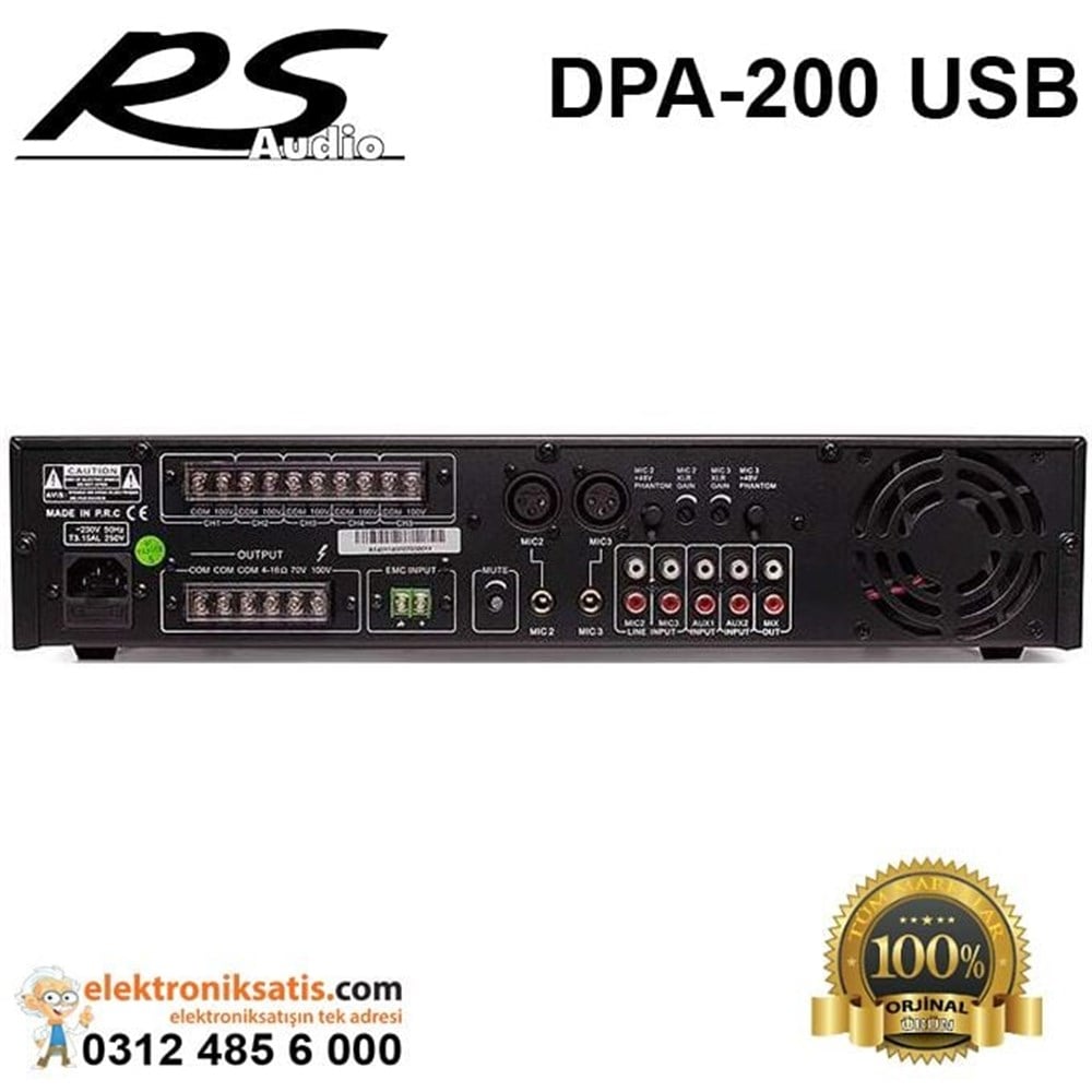 Rs Audio DPA 200 USB 200 Watt 5 Kanal 100V Anfili Mikser