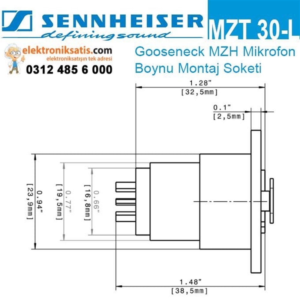 Sennheiser MZT 30-L Gooseneck MZH Mikrofon Boynu Montaj Soketi