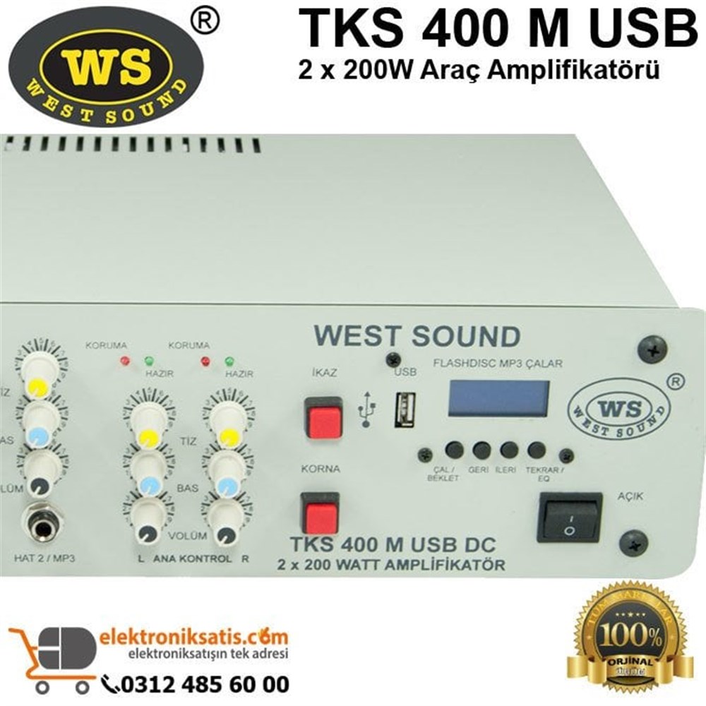 West Sound TKS 400 M USB 2 x 200W Araç Amplifikatörü