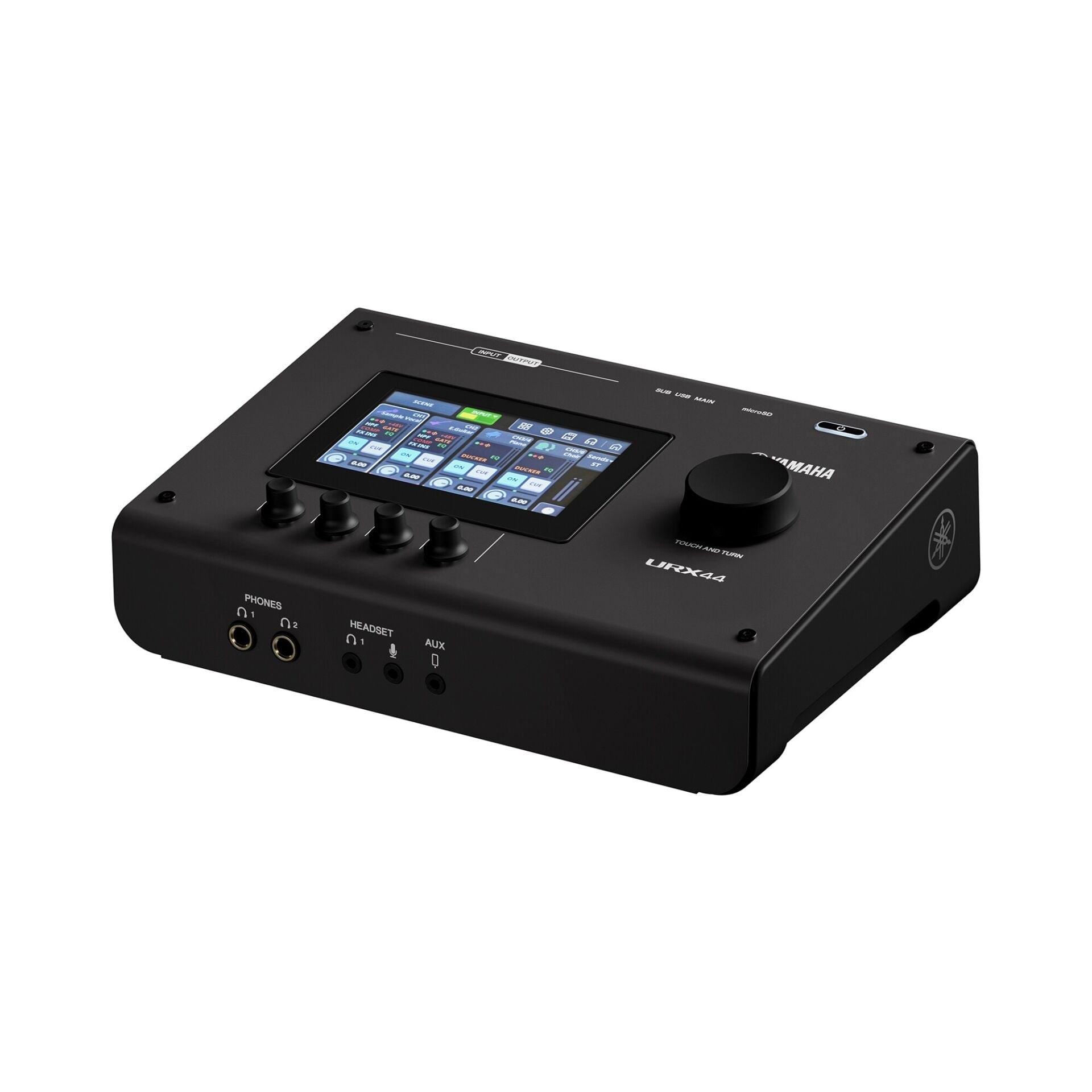 Yamaha URX44 6 Giriş 4 Çıkış Dokunmatik Ekran MicroSD USB Ses Kartı (Siyah)