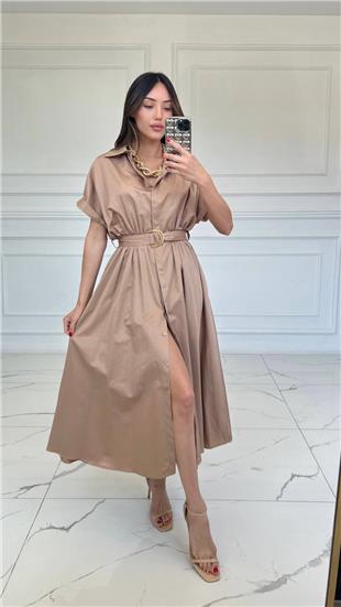 Yeniler,Kemerli Yırtmaç Detay Elbise 