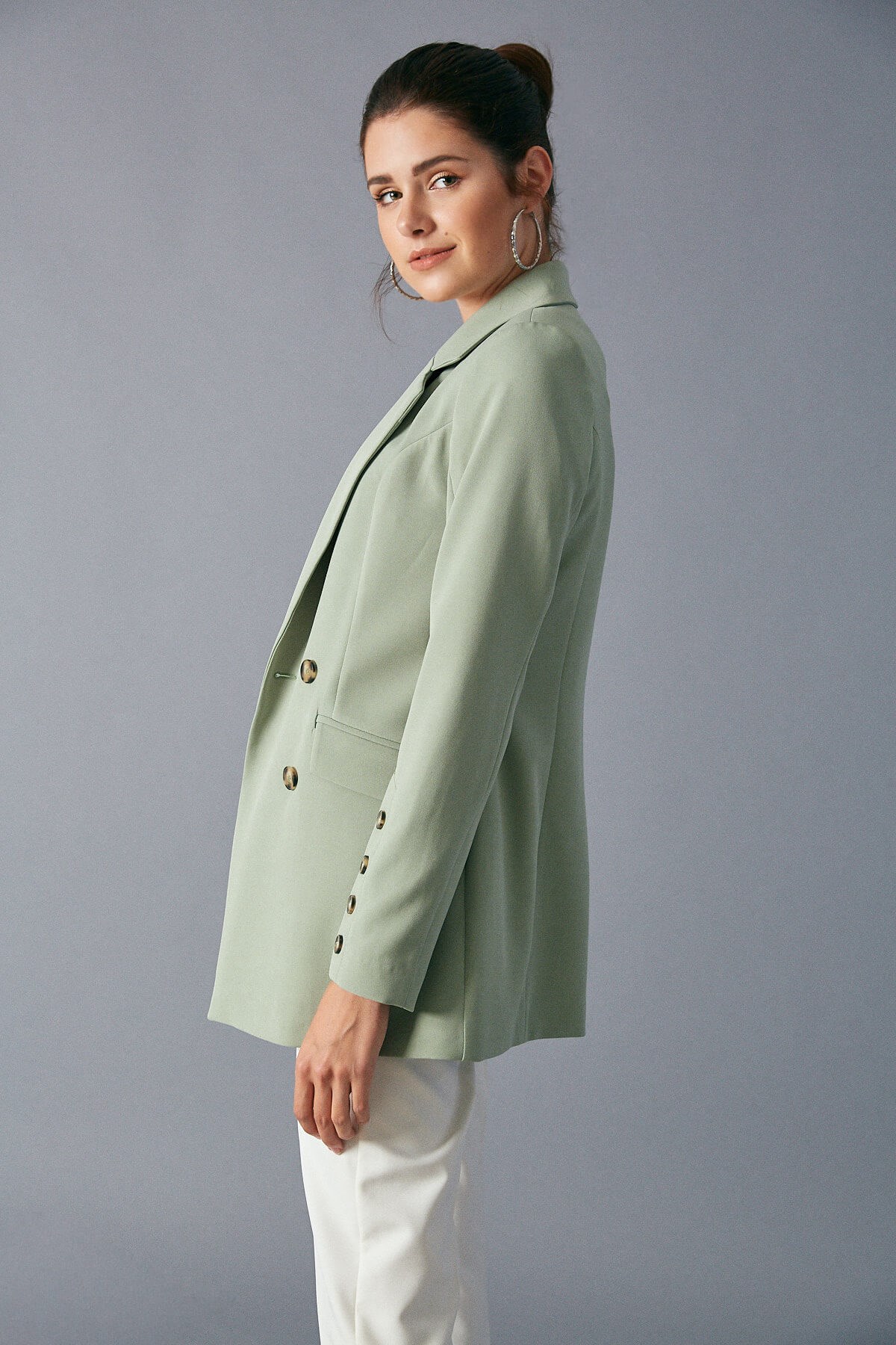 Kadın Düğme Detaylı Ceket Mint Yeşili | Marisammoda.com