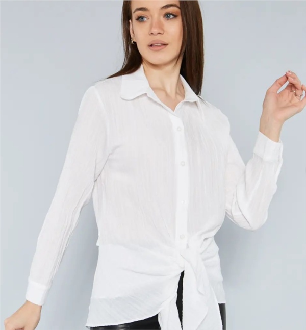 Önü Bağlamalı Gömlek Beyaz | marisammoda.com