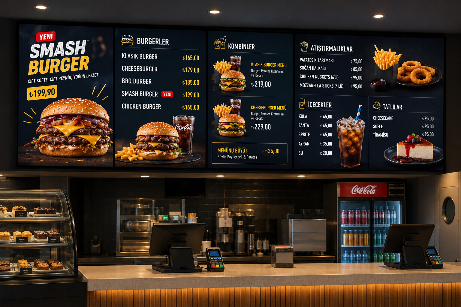 Endüstriyel Digital Signage Display (Menuboard) 4x1