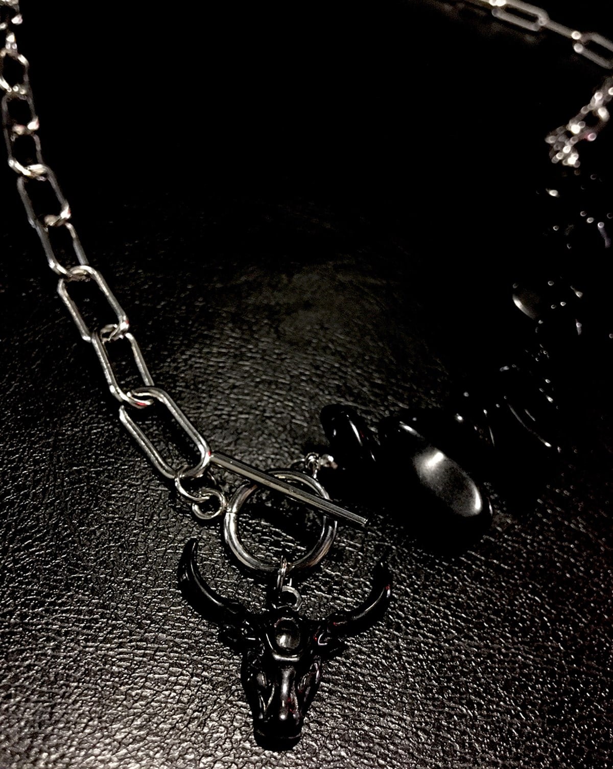 BULL SKULL Gothic Black Natural Stone Necklace