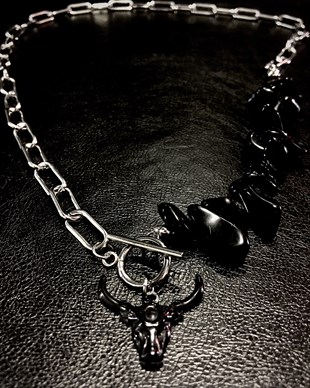 BULL SKULL Gothic Black Natural Stone Necklace