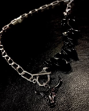 BULL SKULL Gothic Black Natural Stone Necklace