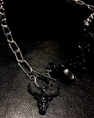 BULL SKULL Gothic Black Natural Stone Necklace