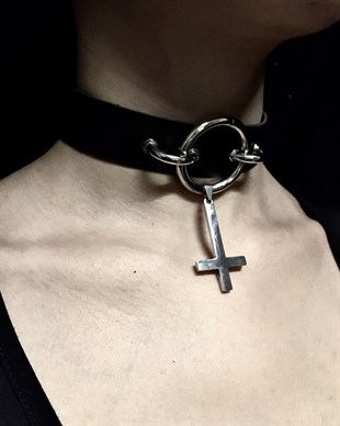 CHOKER Handmade Gothic TInverted Cross Style