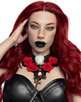 CHOKER Gothic Rose and Skull Cross  