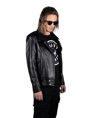 REBEL Men Black Bike Leather jacket