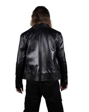 REBEL Men Black Bike Leather jacket