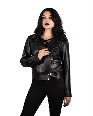 VACCINE Women Black Bike Leather Jacket