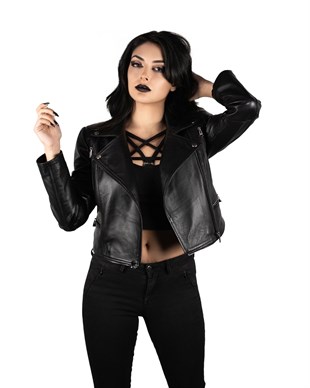 VACCINE Women Black Bike Leather Jacket