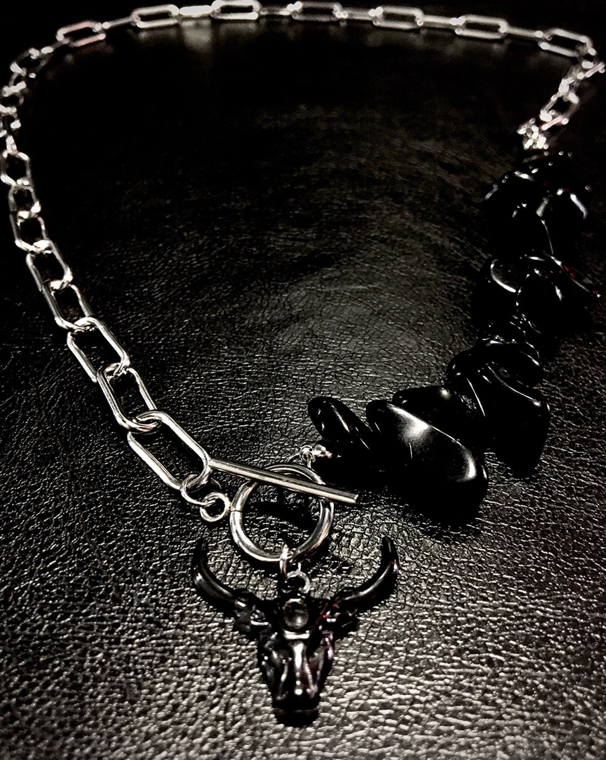 BULL SKULL Gothic Black Natural Stone Necklace