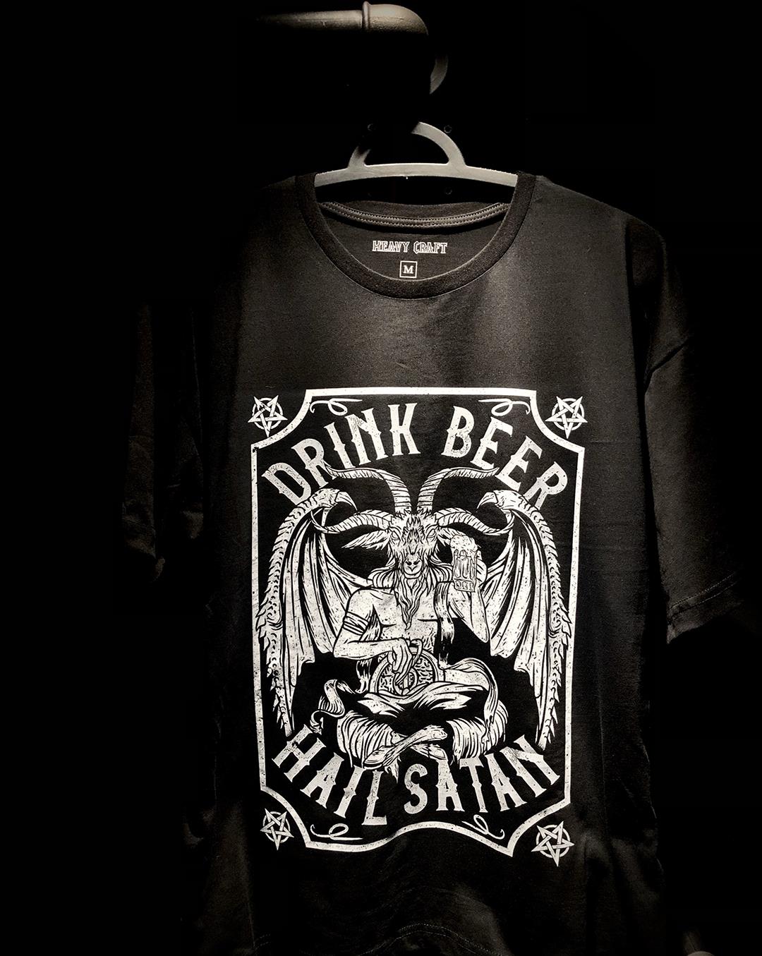 DRINK BEER HAIL SATAN Baphomet T-Shirt
