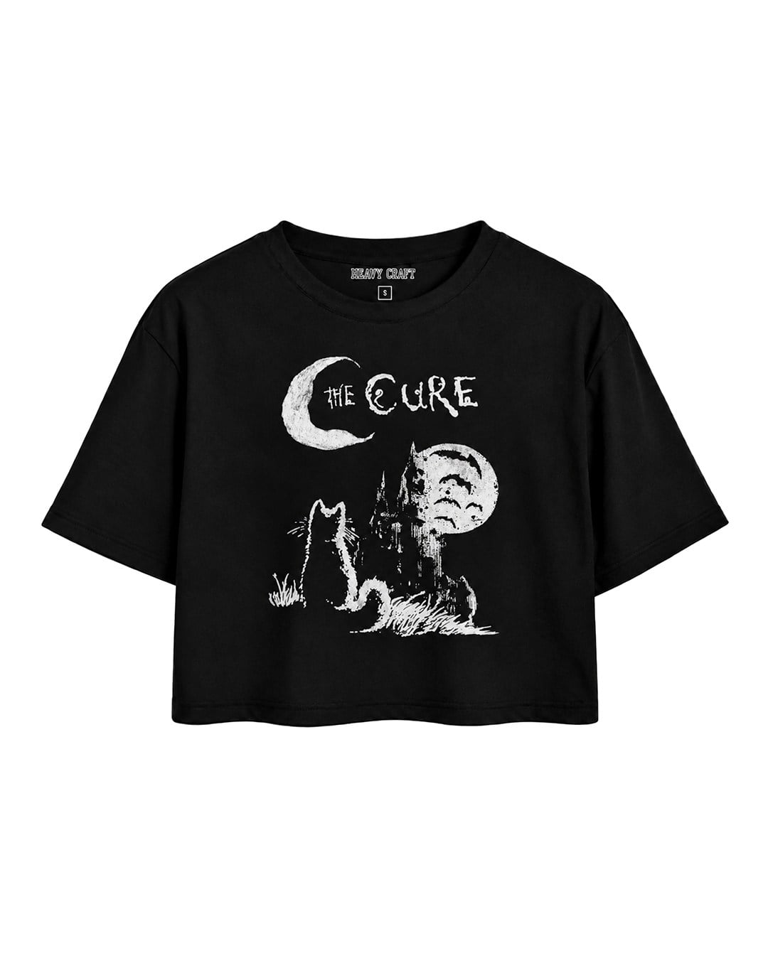 THE CURE Cat and Moon Crop T-Shirt OversizeHeavy Craft