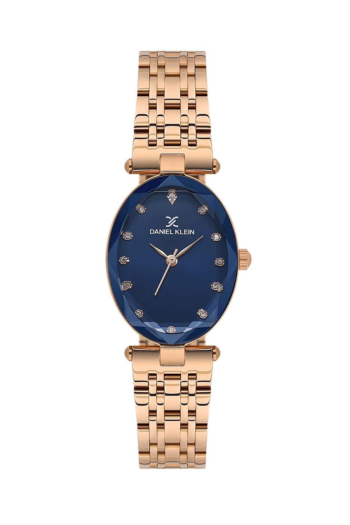 Daniel Klein Premium Tasarımlı Yumurta Kasa Lacivert Kadran Aynalı Cam Kadın Kol Saati DKE.6.10891-7