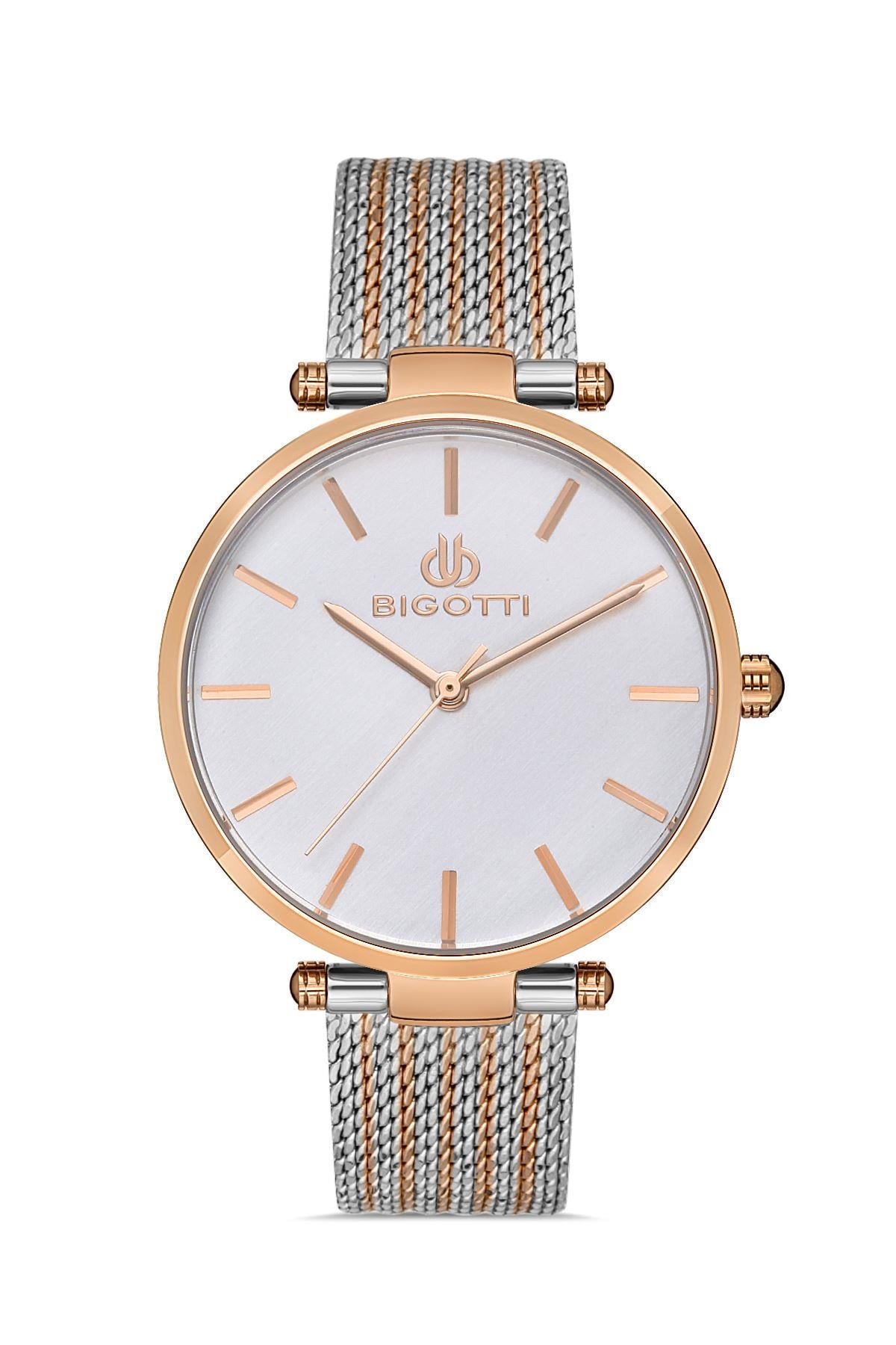 Bigotti Milano Klasik Hasır Kordon Beyaz Kadran Rose Gold Kasa Sade Kadın Kol Saati BG.1.10342.4
