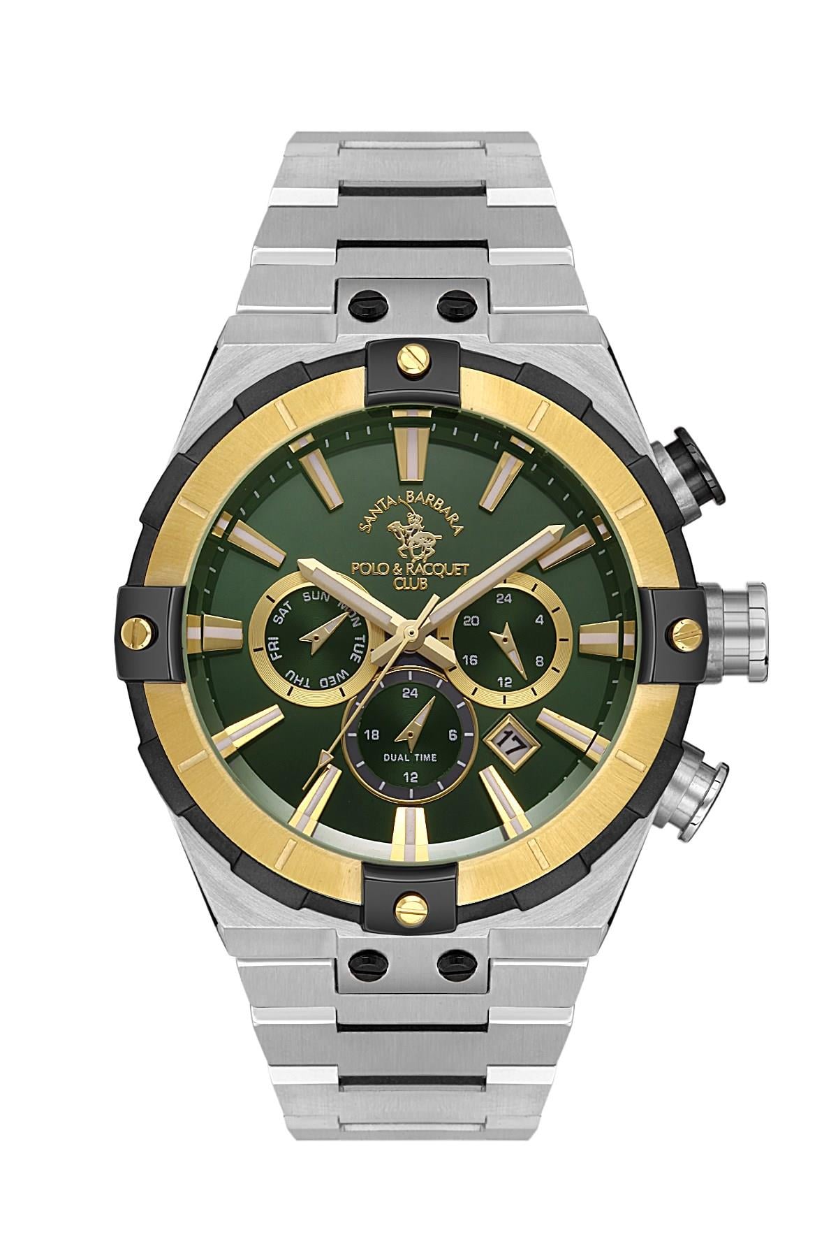 Santa Barbara Polo & Racquet Club Çelik Spor Fonksiyonlu Yeşil Kadran Erkek Kol Saati SB.1.10509.4.