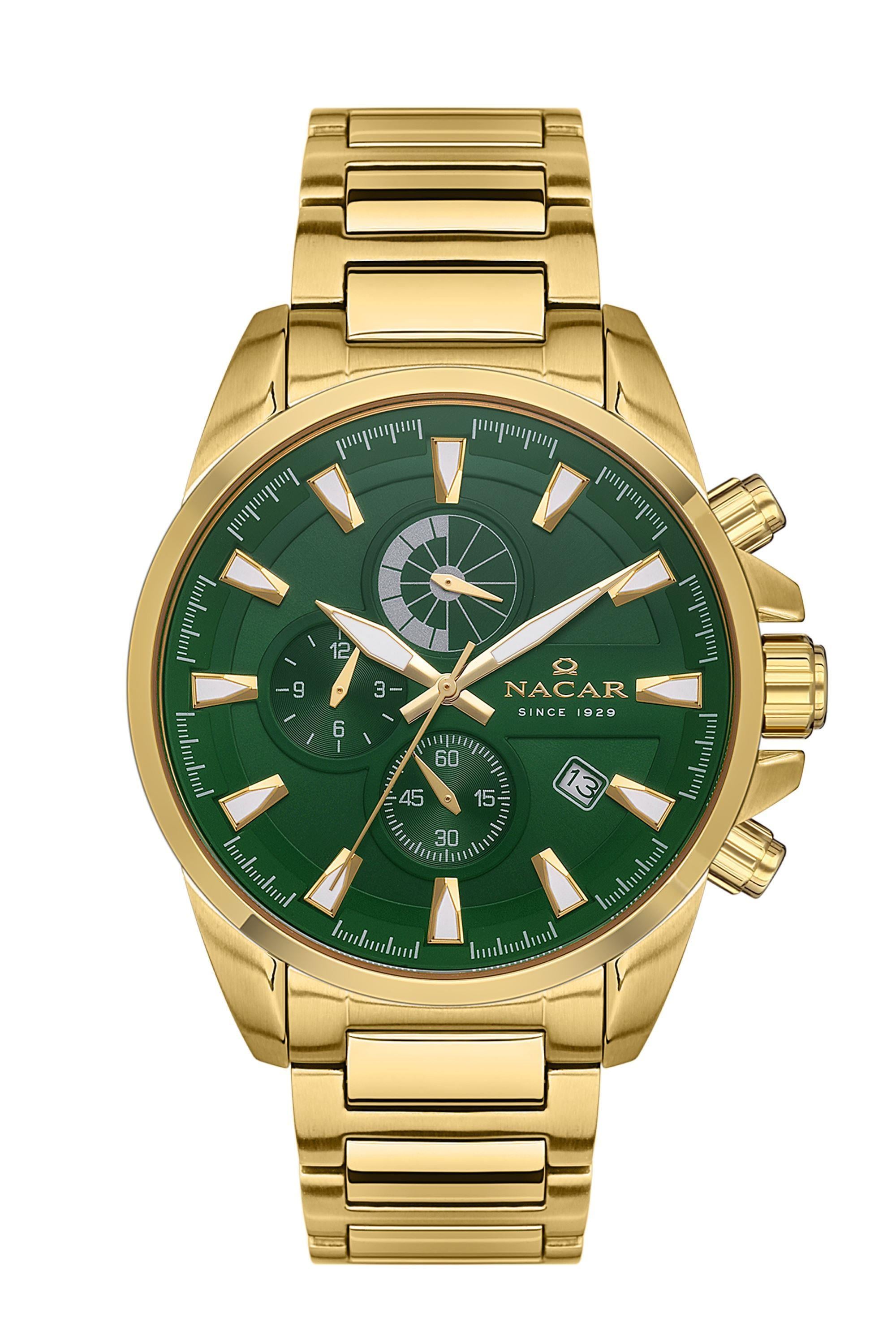 Nacar Metal Çelik Spor Gold Renk Fonksiyonlu Erkek Kol Saati NC34-291169-DNM
