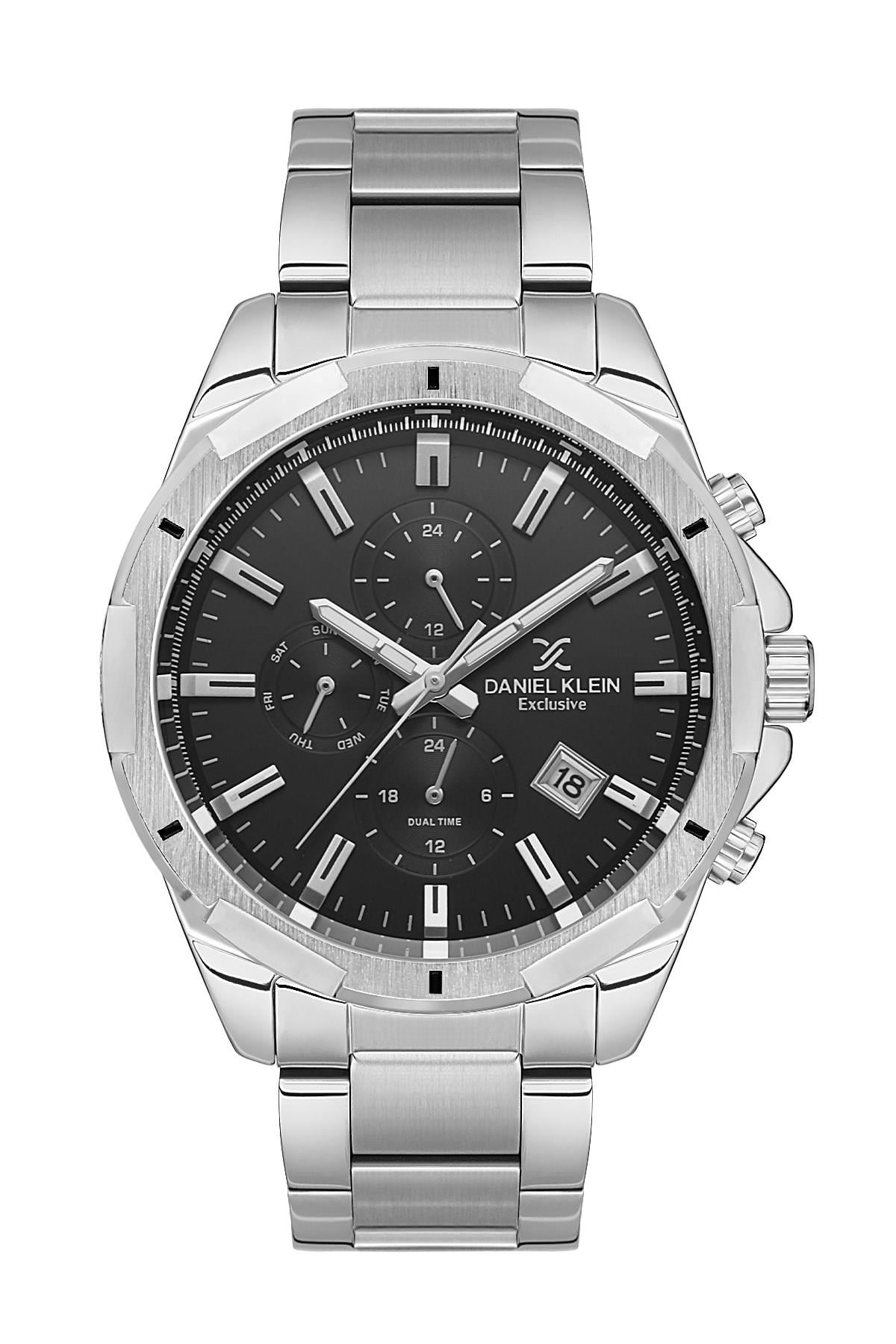 Daniel Klein Exclusıve Çelik Siyah Renk Kadran Gümüş Kasa Kordon Fonksiyonlu Spor Erkek Kol Saati DKE.1.10441.1
