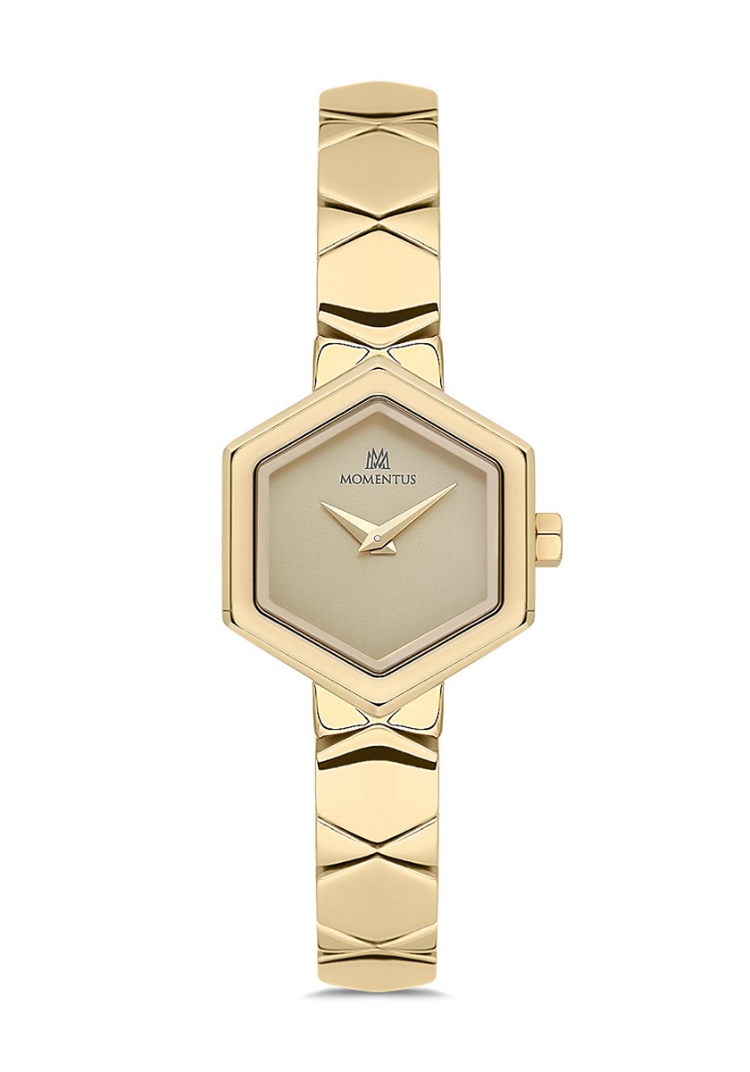 Momentus Çelik Altın Gold  Renk Altıgen Kasa Sade Şık Classy Collection Seri Kadın Kol Saati CW325G-08SG