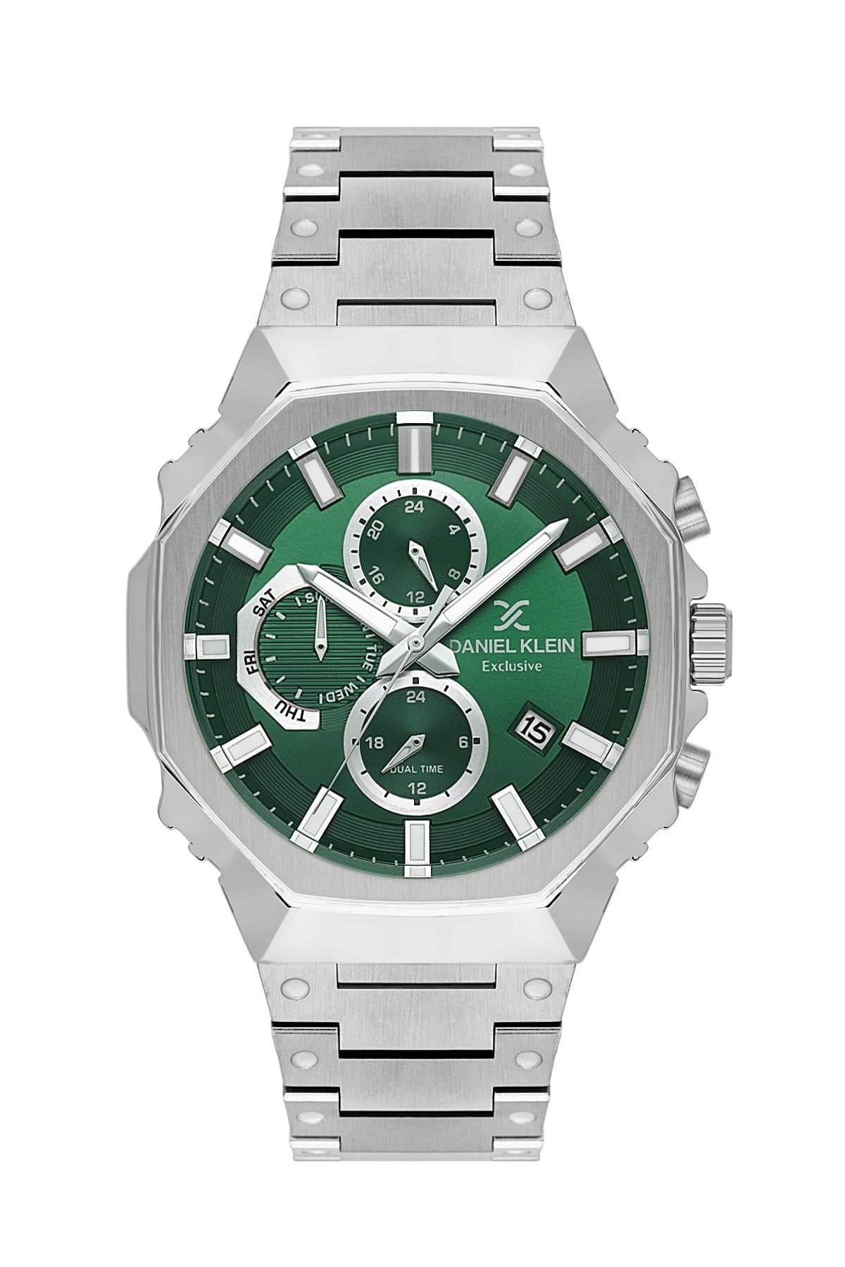 Daniel Klein Exclusıve Çelik Yeşil Renk Kadran Gümüş Kasa Kordon Fonksiyonlu Spor Erkek Kol Saati DKE.1.10898-4