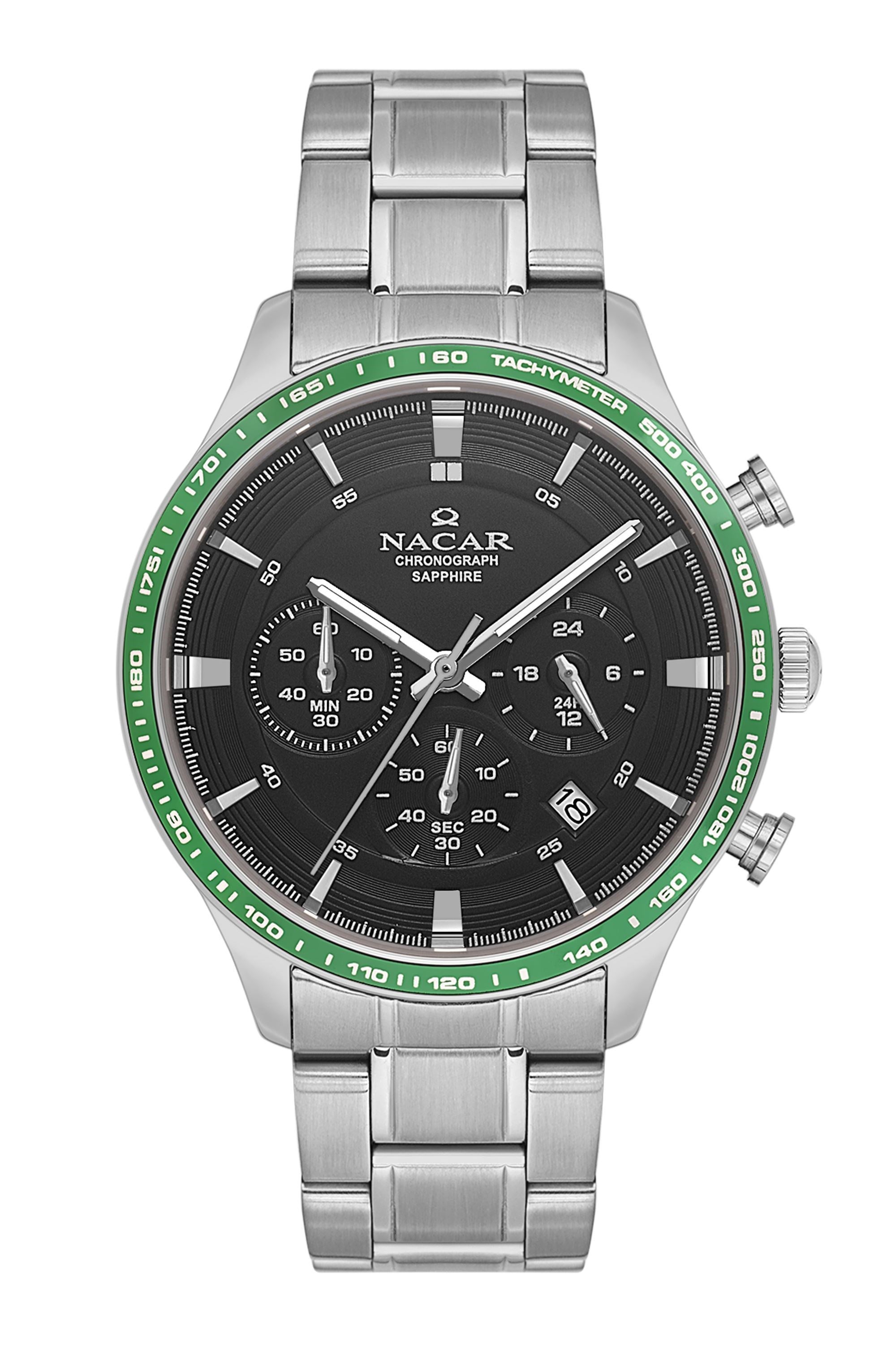 Nacar Spor Çelik Siyah Kadran Safir Cam Kronometreli Erkek Kol Saati NC31-299354-ABGM
