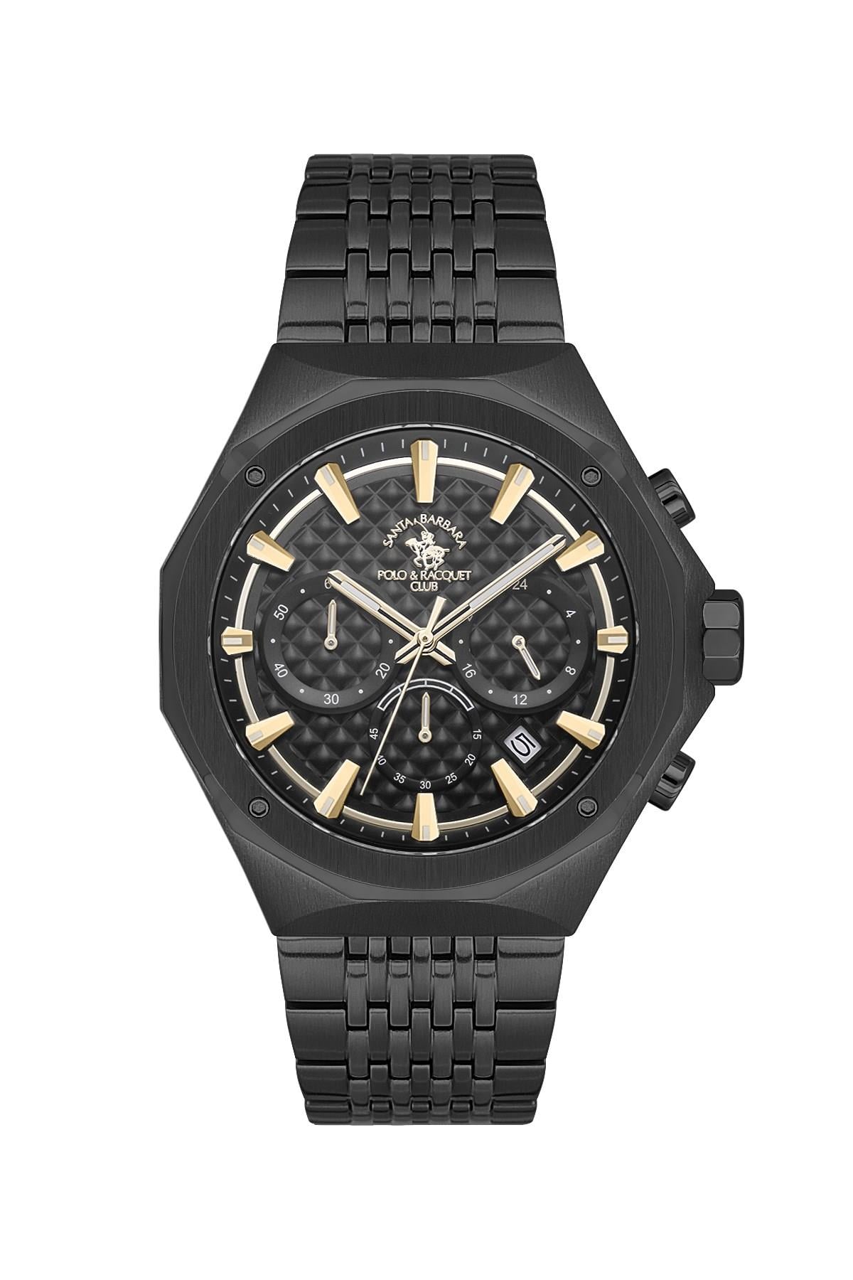 Santa Barbara Polo & Racquet Club Spor Çelik Siyah Kasa Kordon Tasarımlı Siyah Kadran Erkek Kol Saati SB.5.10005-5