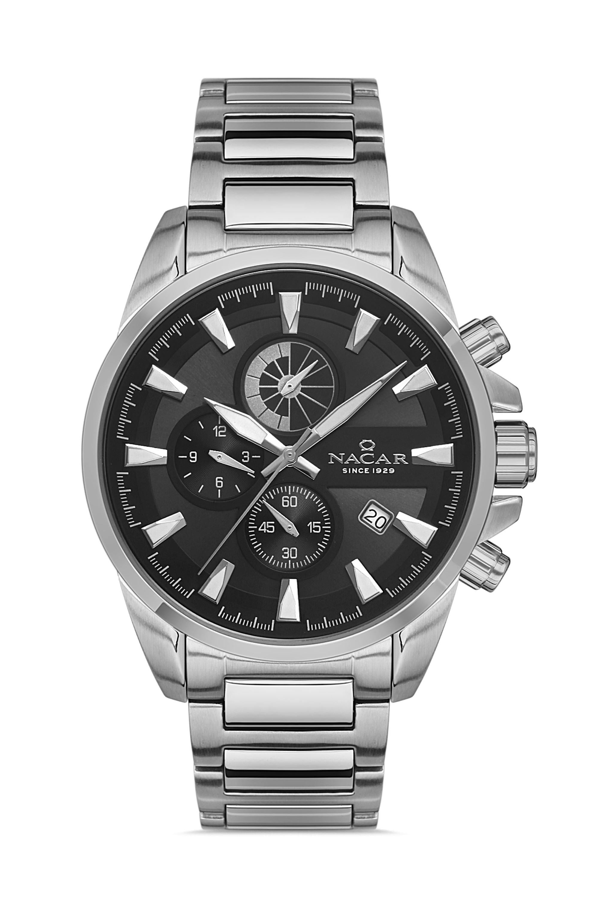 Nacar Çelik Gümüş Renk Kordon Kasa Mineral Cam Erkek Kol Saati NC34-291169-abm