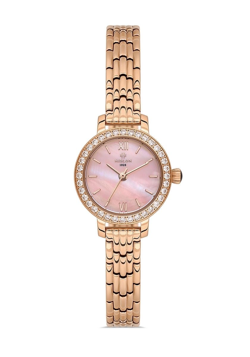 Hislon Taşlı Kasa Klasik Rose Gold Metal  Kadın Kol Saati QL195R-12SR