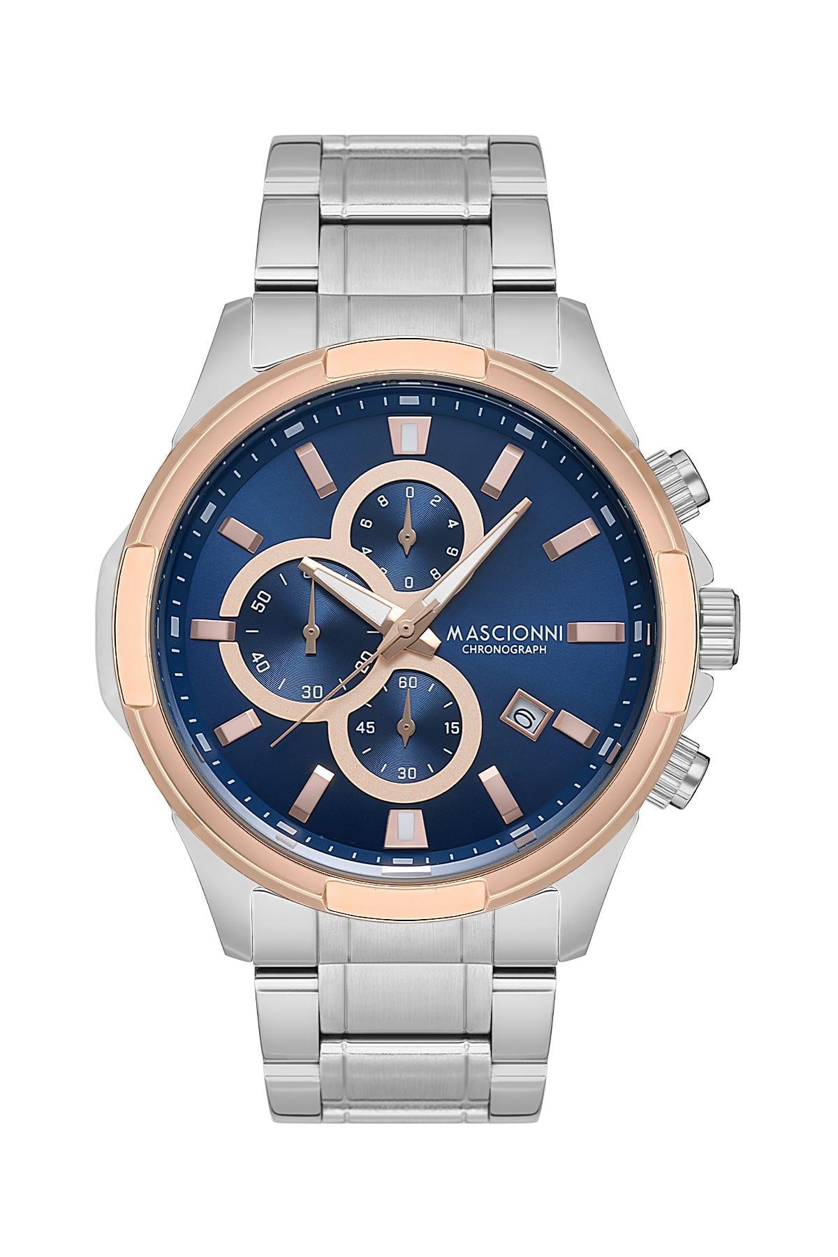 Mascionni Spor Kasa Gümüş Renk Kasa Metal Kordon  M.1.2189.05 Erkek Kol Saati 