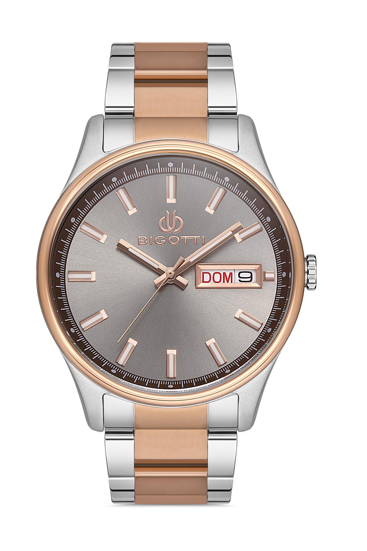 Bigotti Milano Spor Metal Klasik Gri Kadran Rose Gold Gümüş Çift Renk Erkek Kol Saati BG.1.10255.3