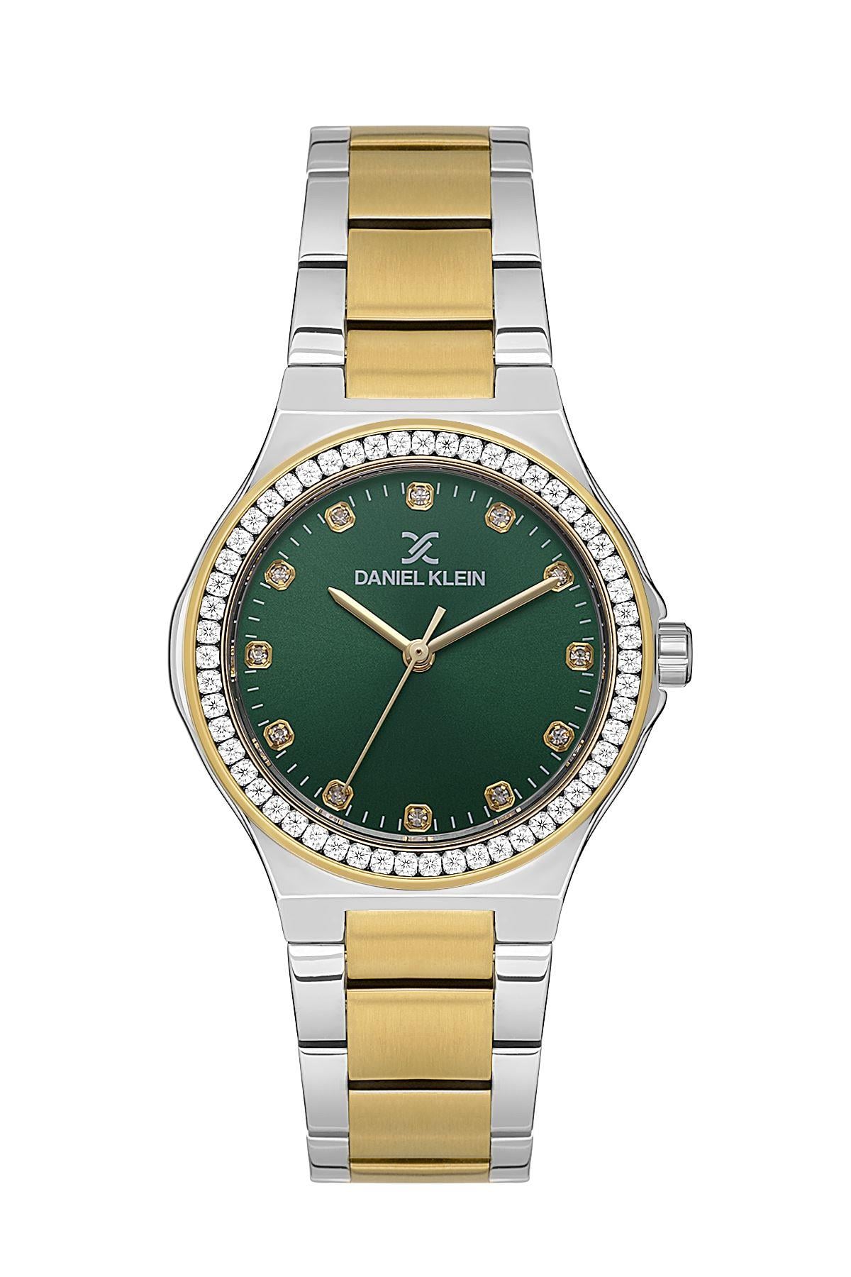 Daniel Klein Rose Gold Gümüş Renk Taşlı Kasa Yeşil Kadran Kadın Kol Saati DK.1.13463.9
