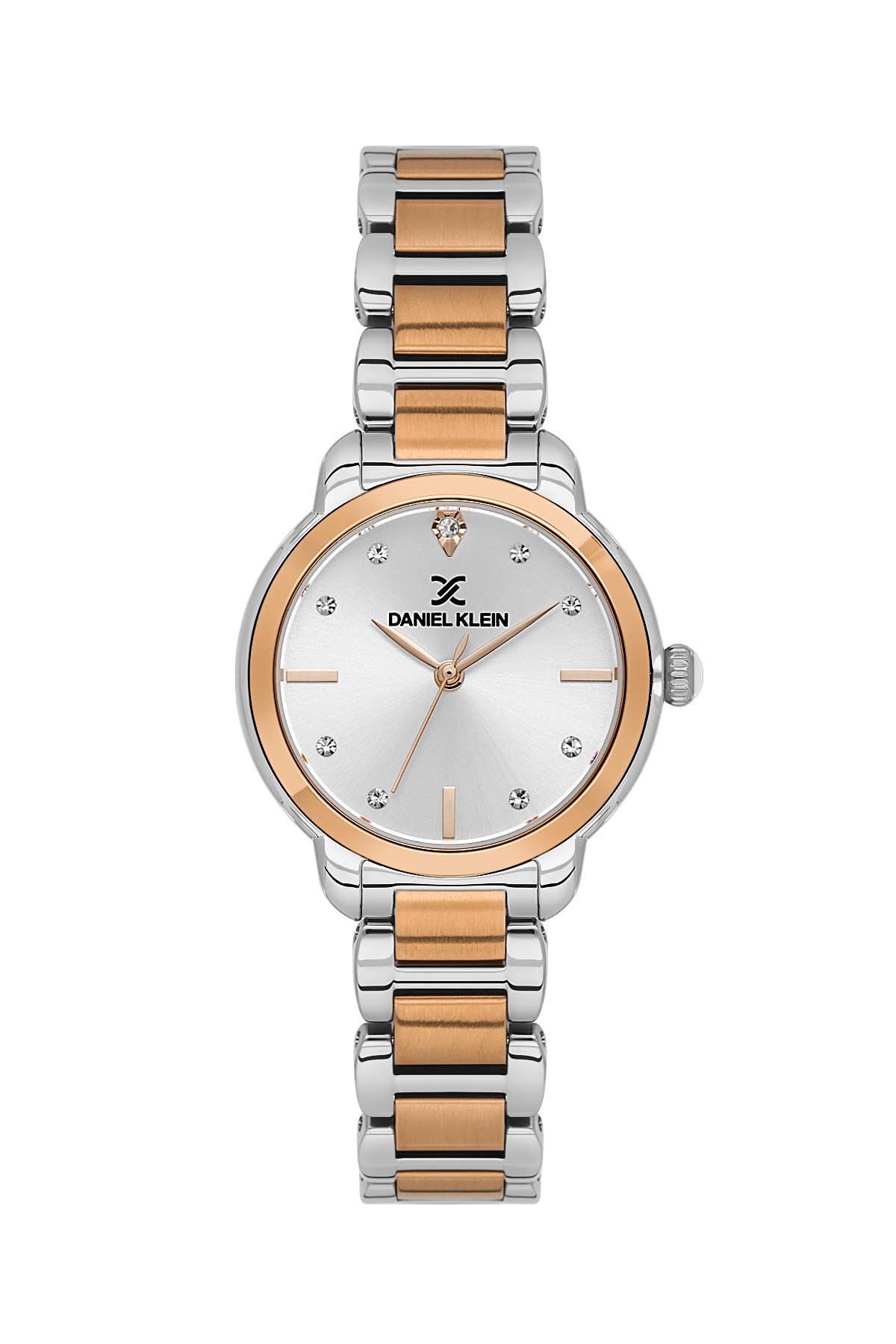Daniel Klein Metal Rose Gold Gümüş Çift Renk Beyaz Kadran Sade Kadın Kol Saati DK.1.14126-7