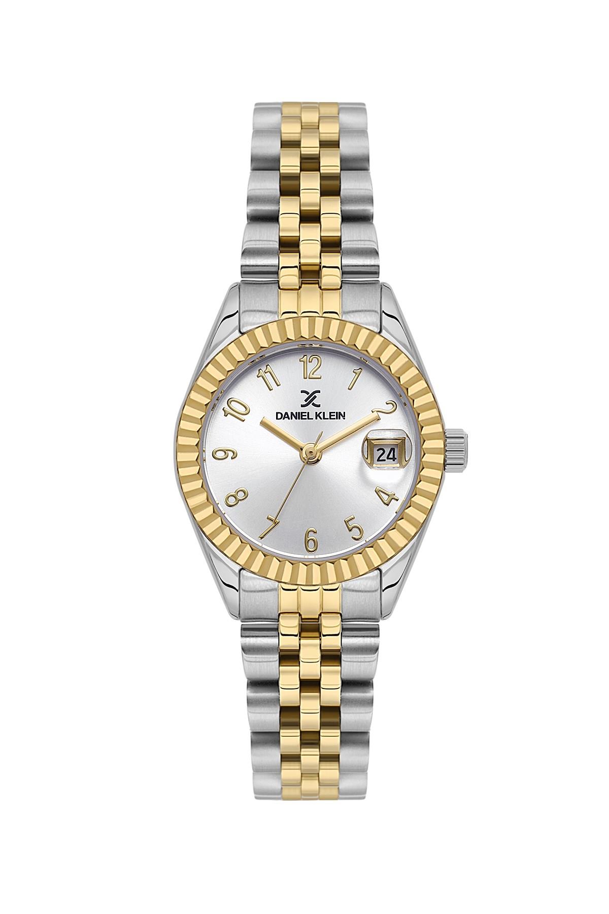 Daniel Klein Premium Yuvarlak Gold Gümüş Çift Renk Takvimli Kadın Kol Saati DK.1.13969-3