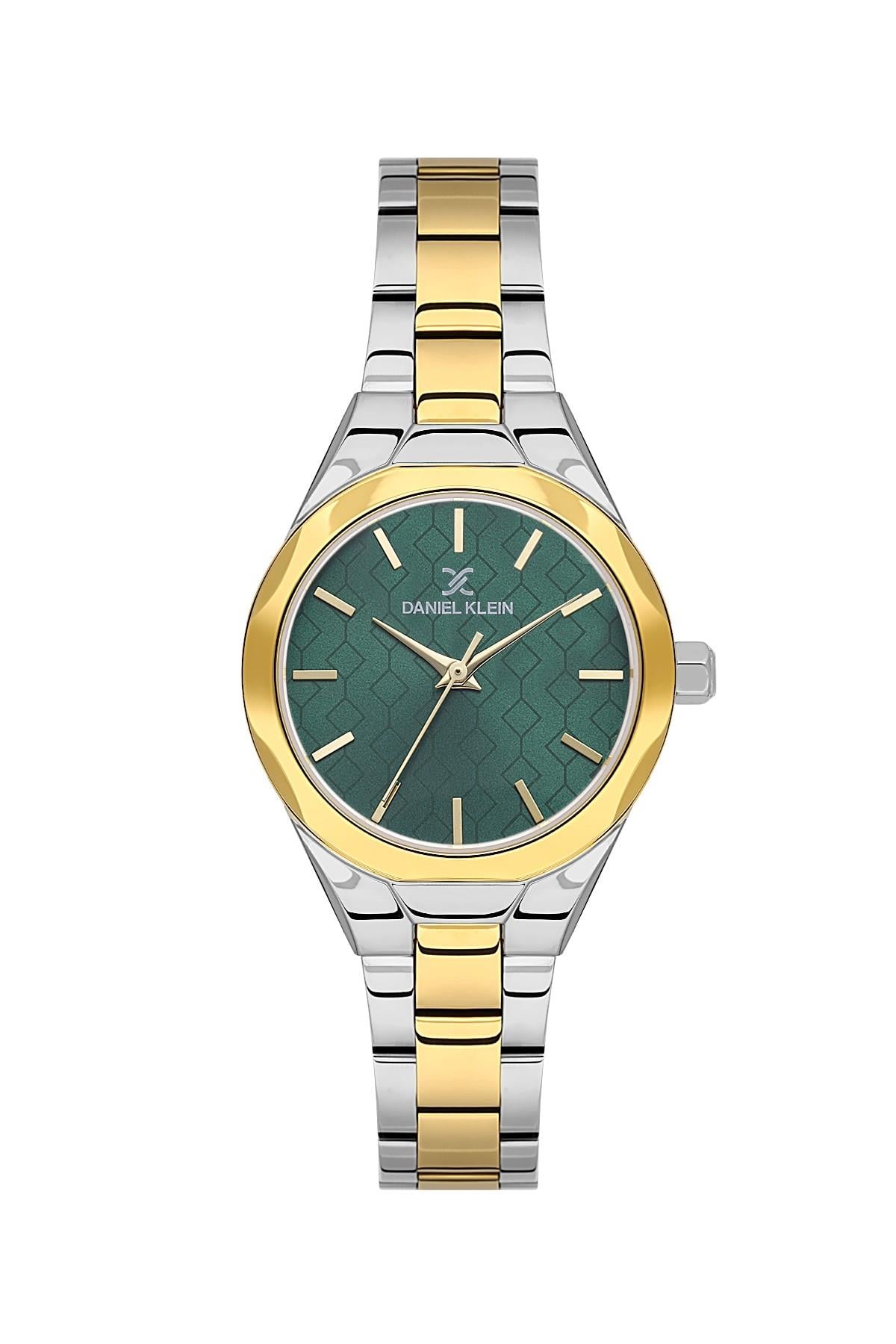 Daniel Klein Premium Yuvarlak Yeşil Kadran Metal Gold Renk Kadın Kol Saati DK.1.13965-5