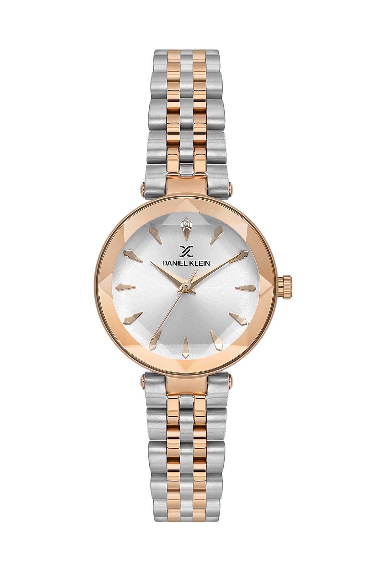 Daniel Klein Premium Yuvarlak Kasa Beyaz Kadran Metal Rose Gold Gümüş Renk Kadın Kol Saati DK.13.10105-7