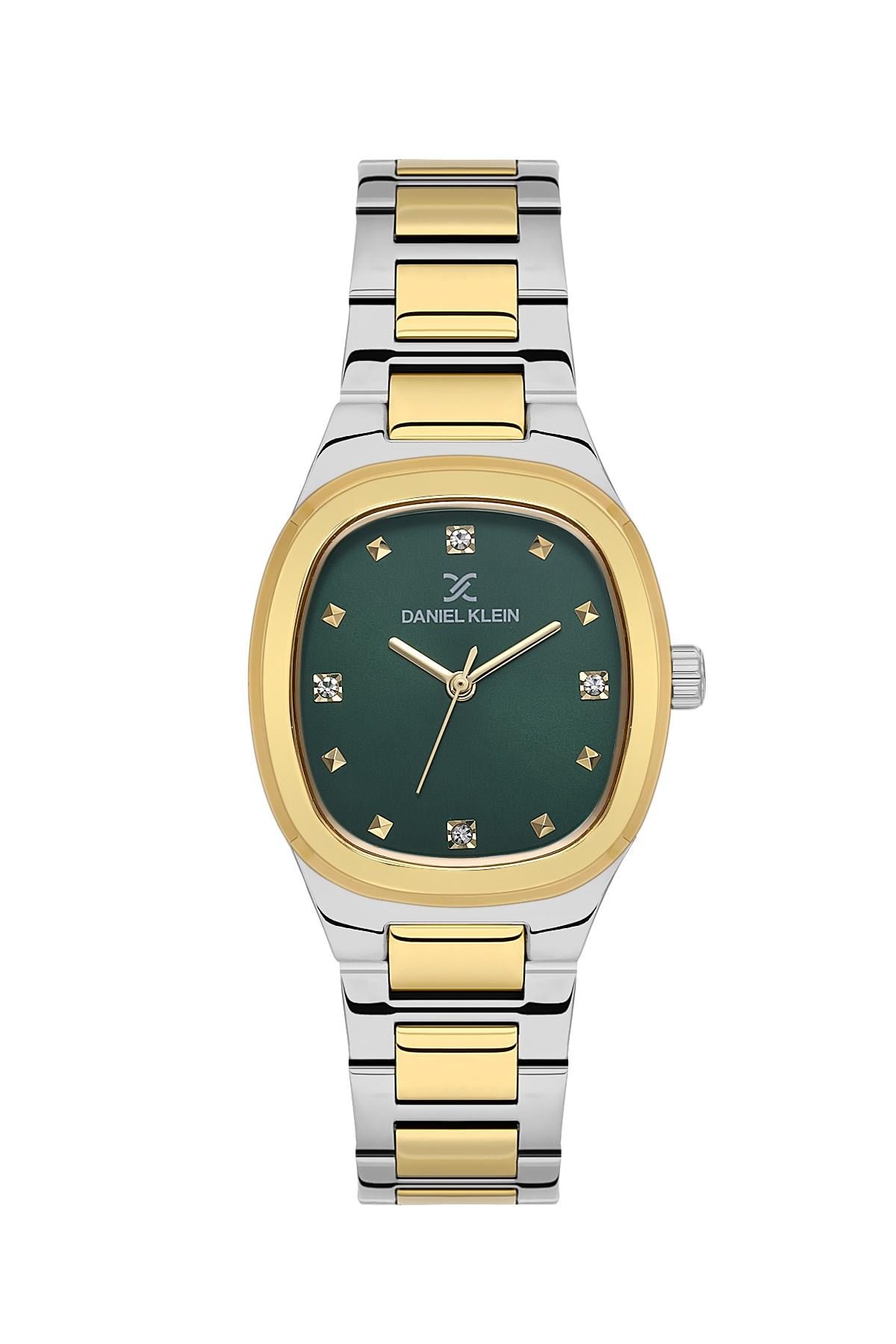 Daniel Klein Premium Yumurta Kasa Yeşil Kadran Metal Gold Gümüş Renk Kadın Kol Saati DK.1.13955-5
