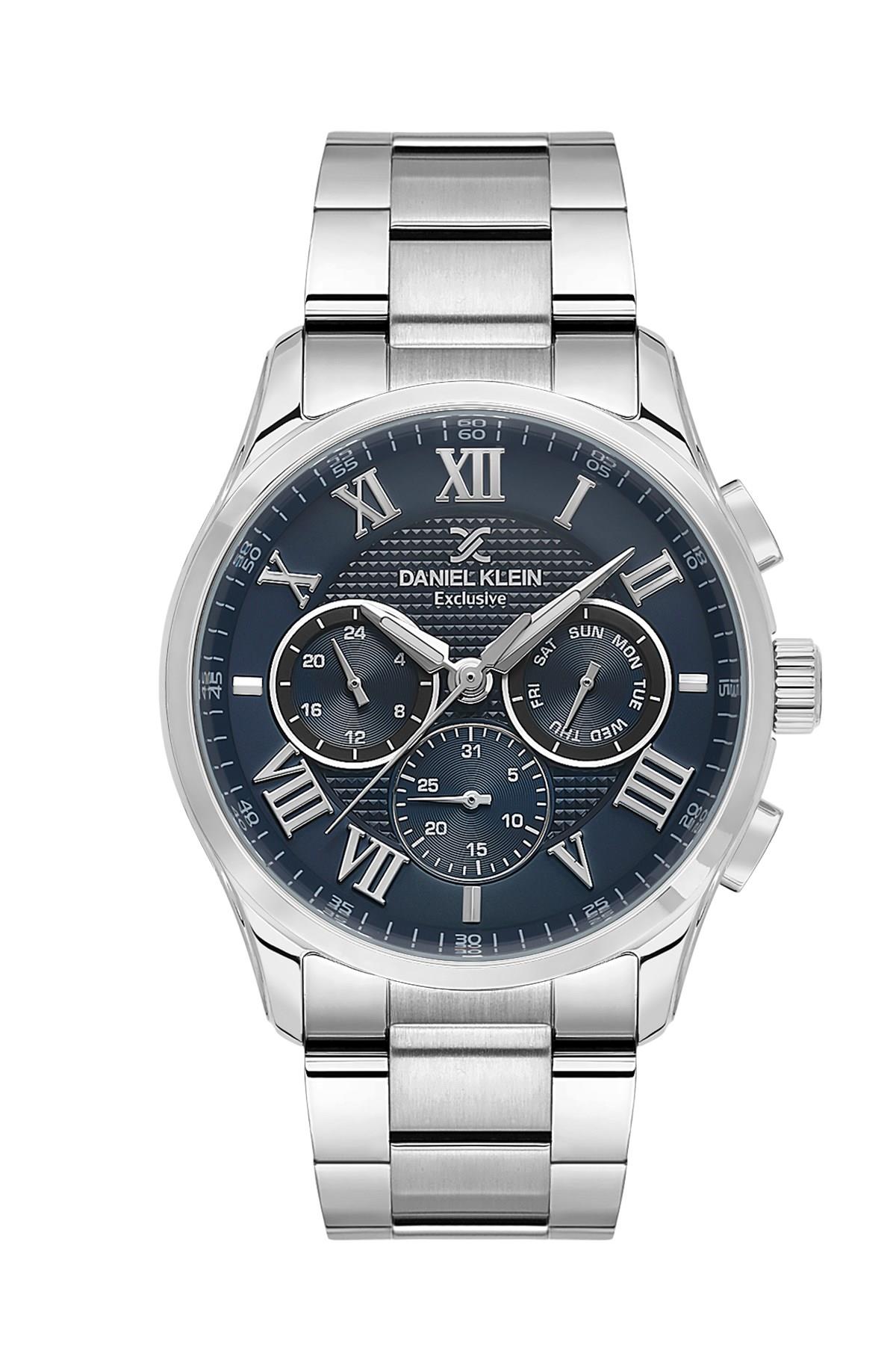 Daniel Klein Exclusıve Çelik Lacivert Renk Kadran Gümüş Kasa Kordon Fonksiyonlu Spor Erkek Kol Saati DKE.1.10644-2