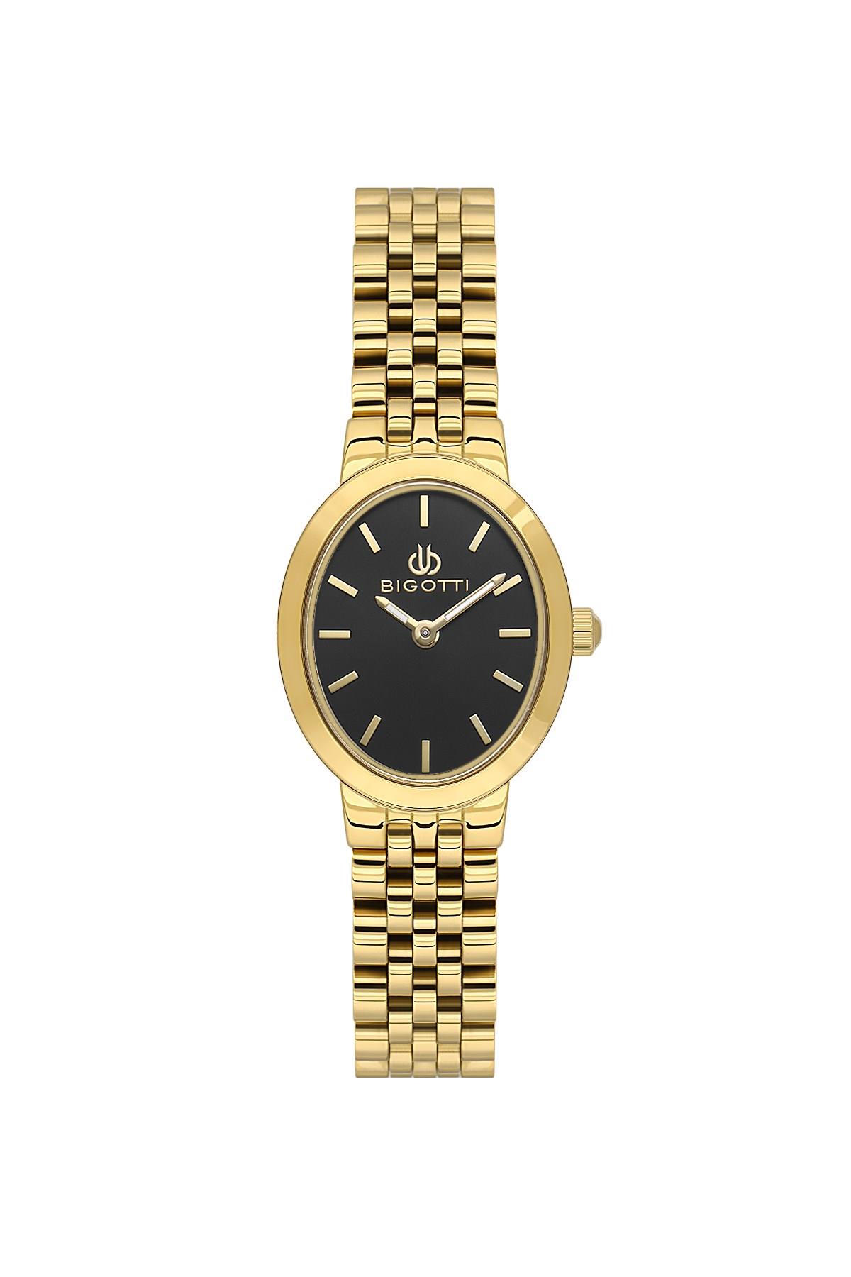 Bigotti Milano Altın Gold Metal Sade Siyah Kadran Kadın Kol Saati BG.1.10660-7