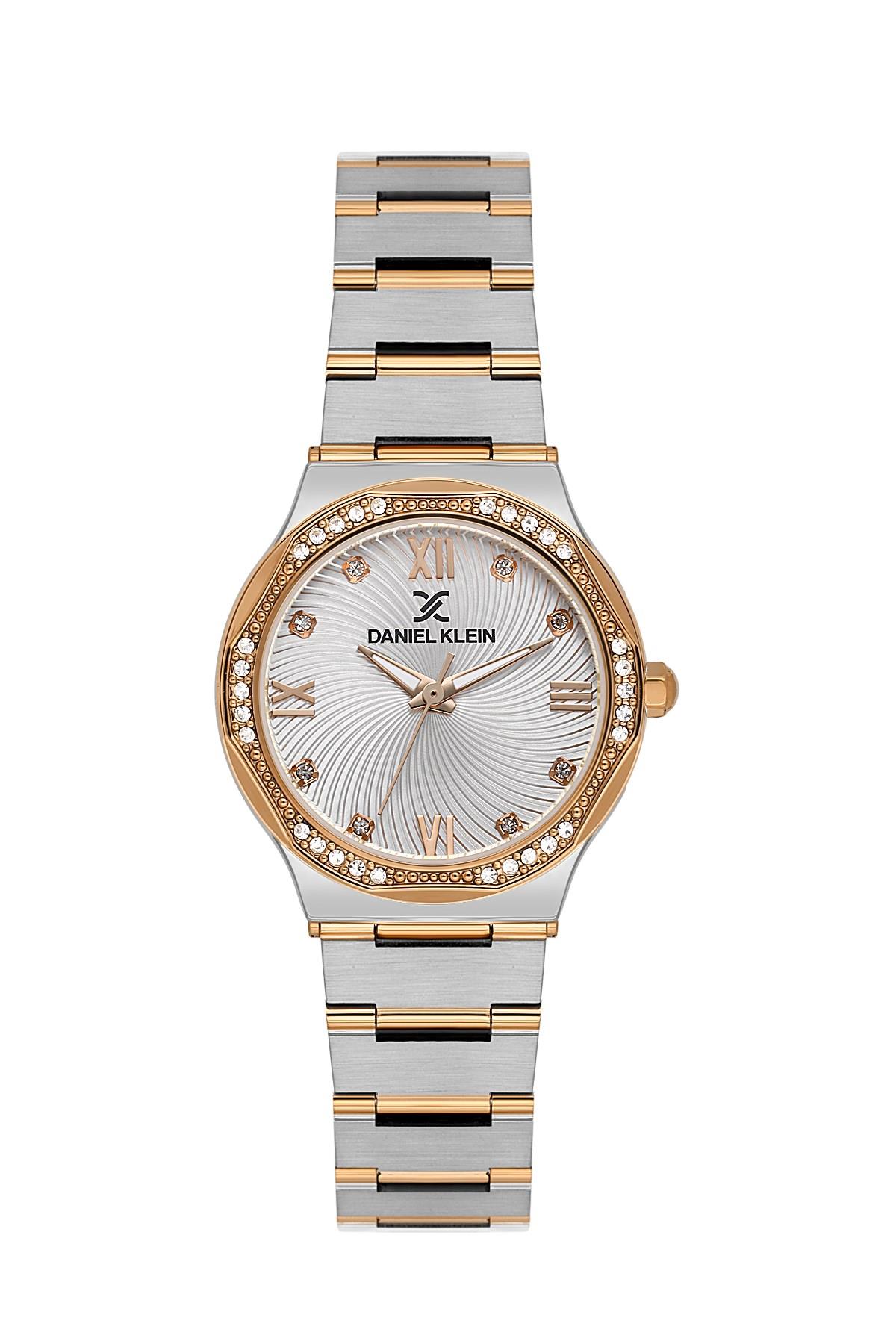 Daniel Klein Premium Yuvarlak Kasa Beyaz Kadran Metal Gold Gümüş Renk Kadın Kol Saati DK.1.14101-7
