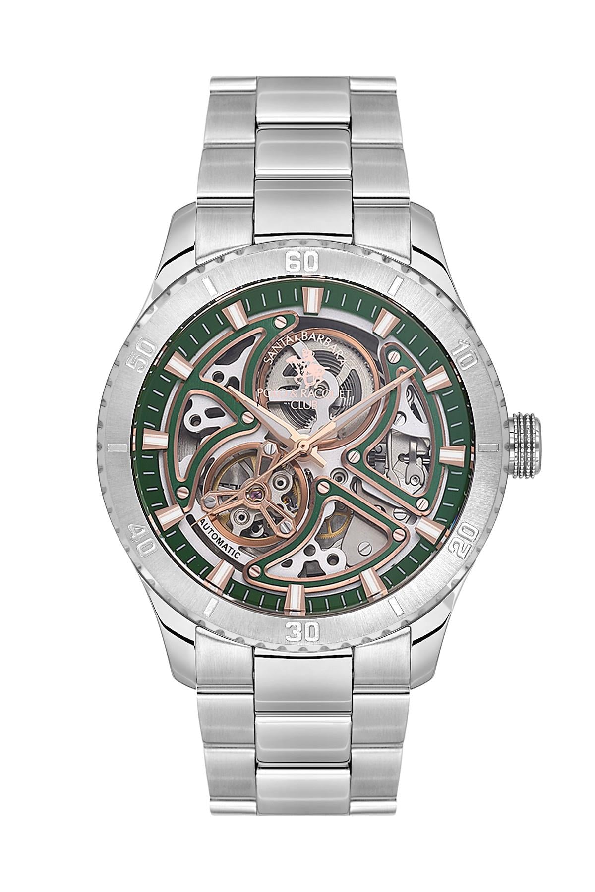 Santa Barbara Polo & Racquet Club Çelik Transparan Otomatik Yeşil Kadran Erkek Kol Saati SB.1.10572-5