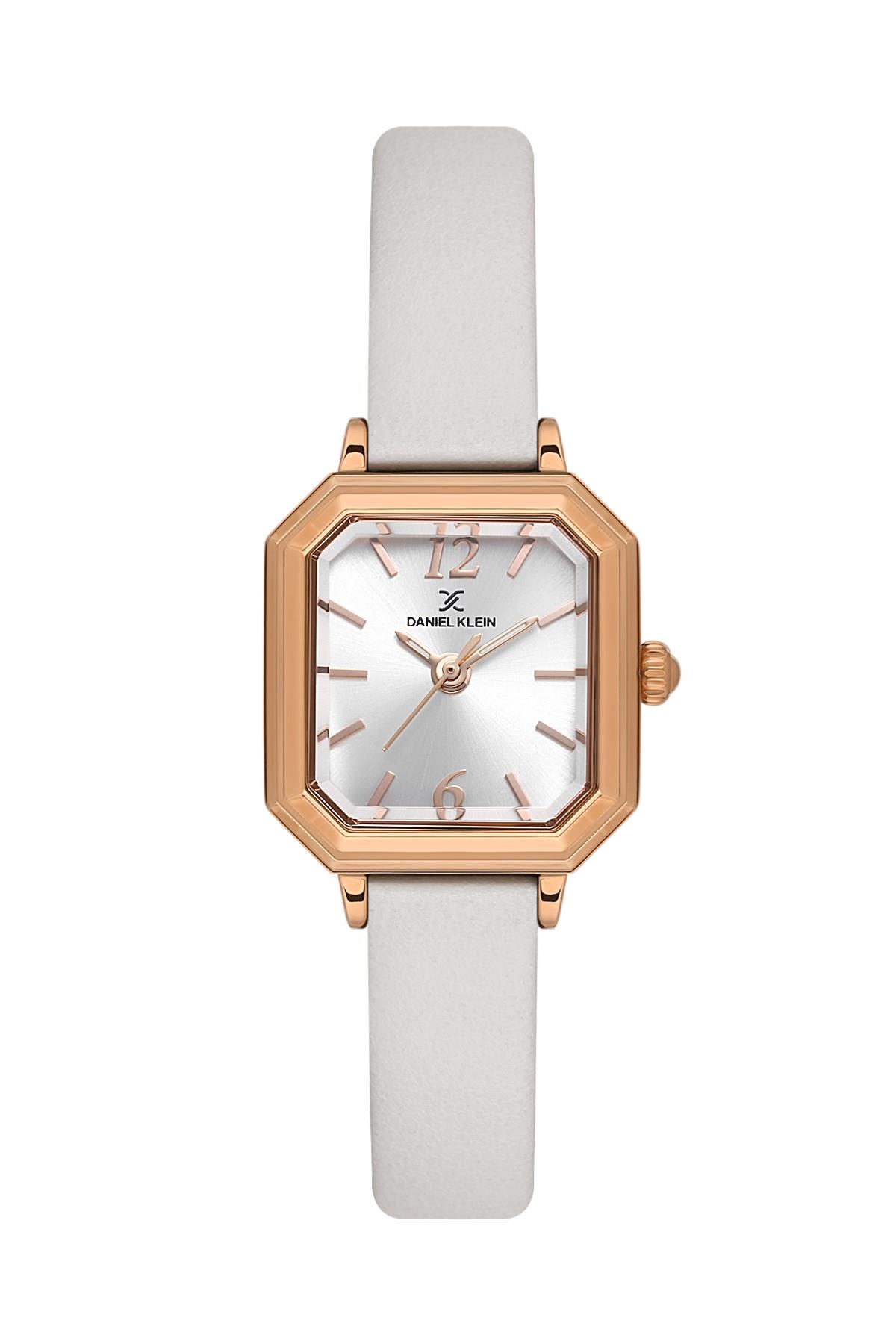 Daniel Klein Klasik Sade Kare Gold Kasa Beyaz Deri Kordon Bayan Kol Saati DK.1.13946-5
