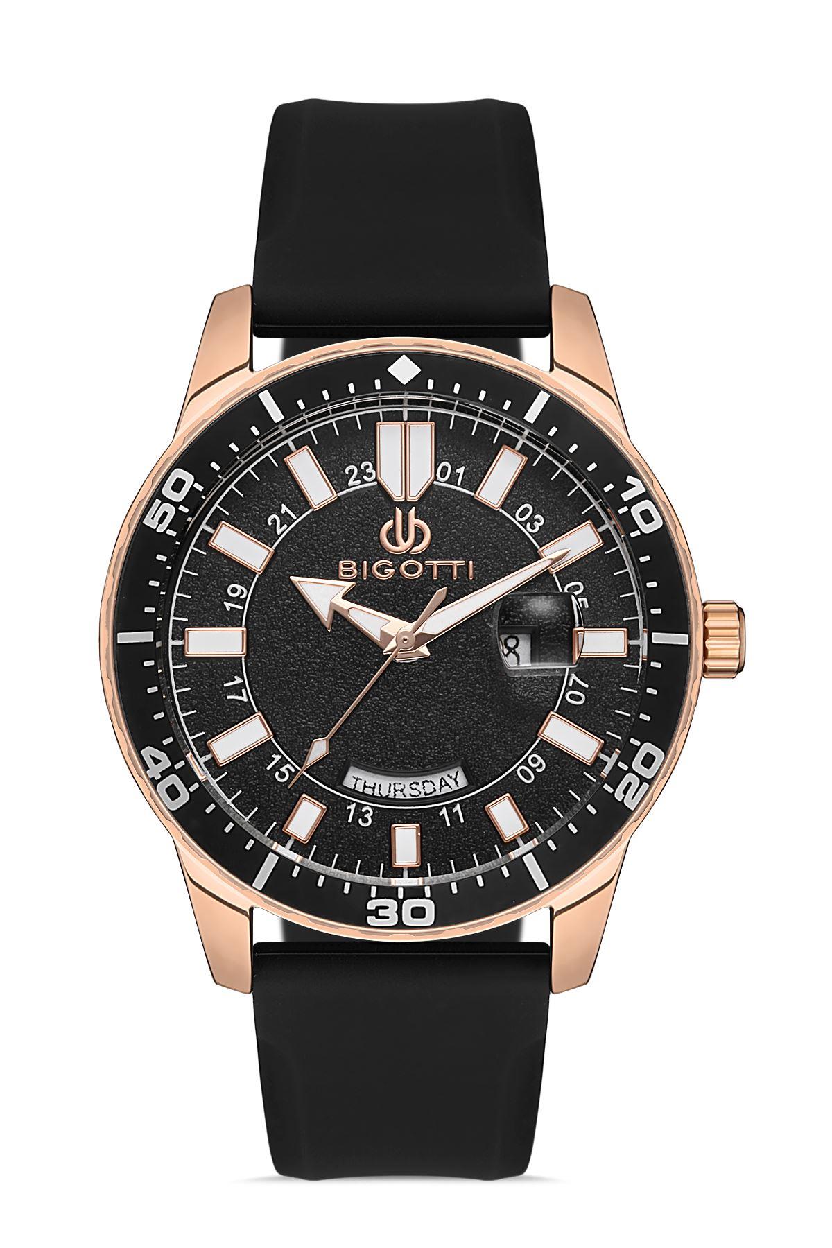 Bigotti Milano Siyah Silikon Spor Rose Gold Kasa Takvimli Erkek Kol Saati BG.1.10274.3