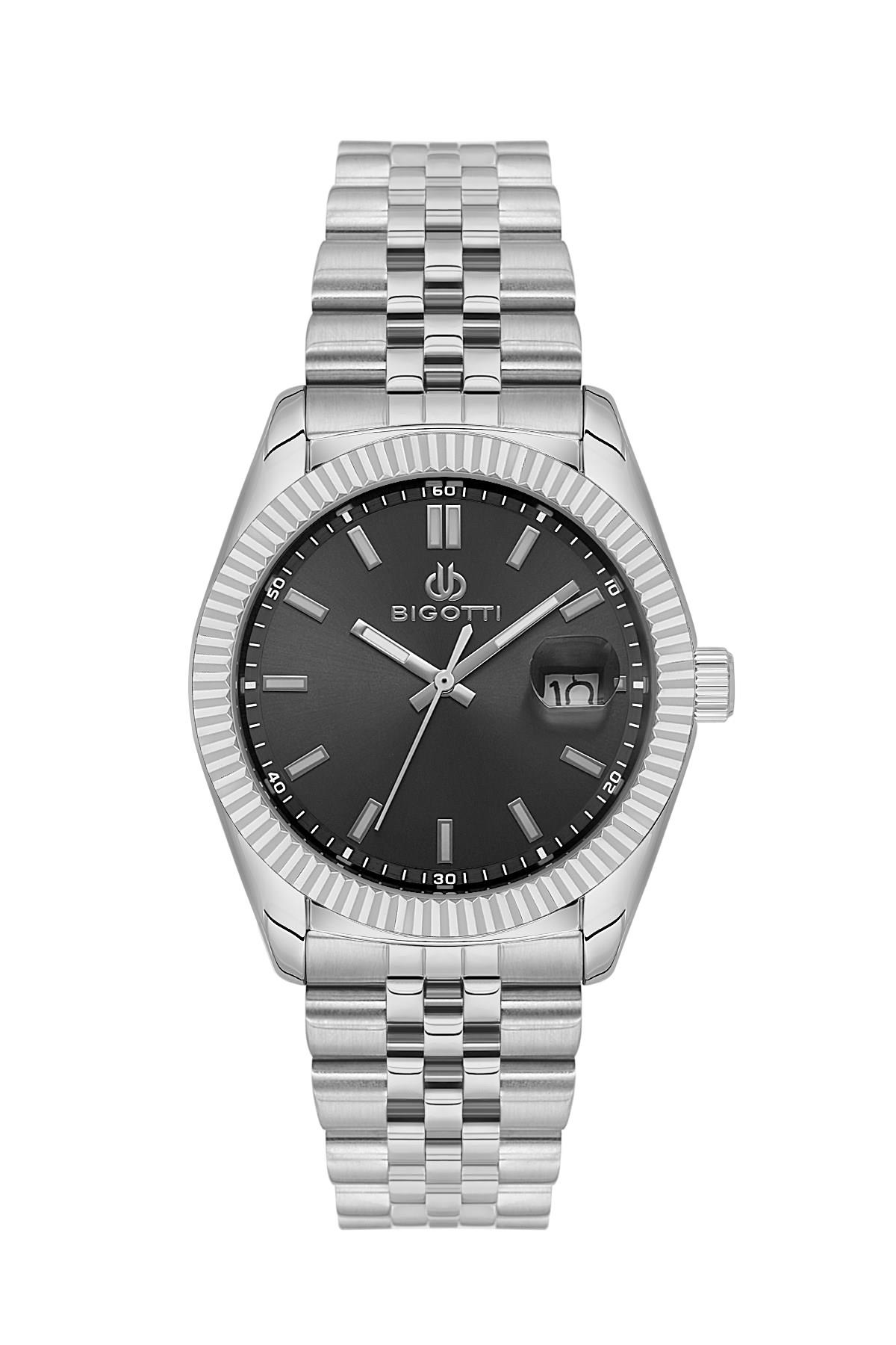 Bigotti Milano Metal Çelik Klasik Model Takvimli Sade Siyah Kadran Erkek Kol Saati BG.1.10676-2