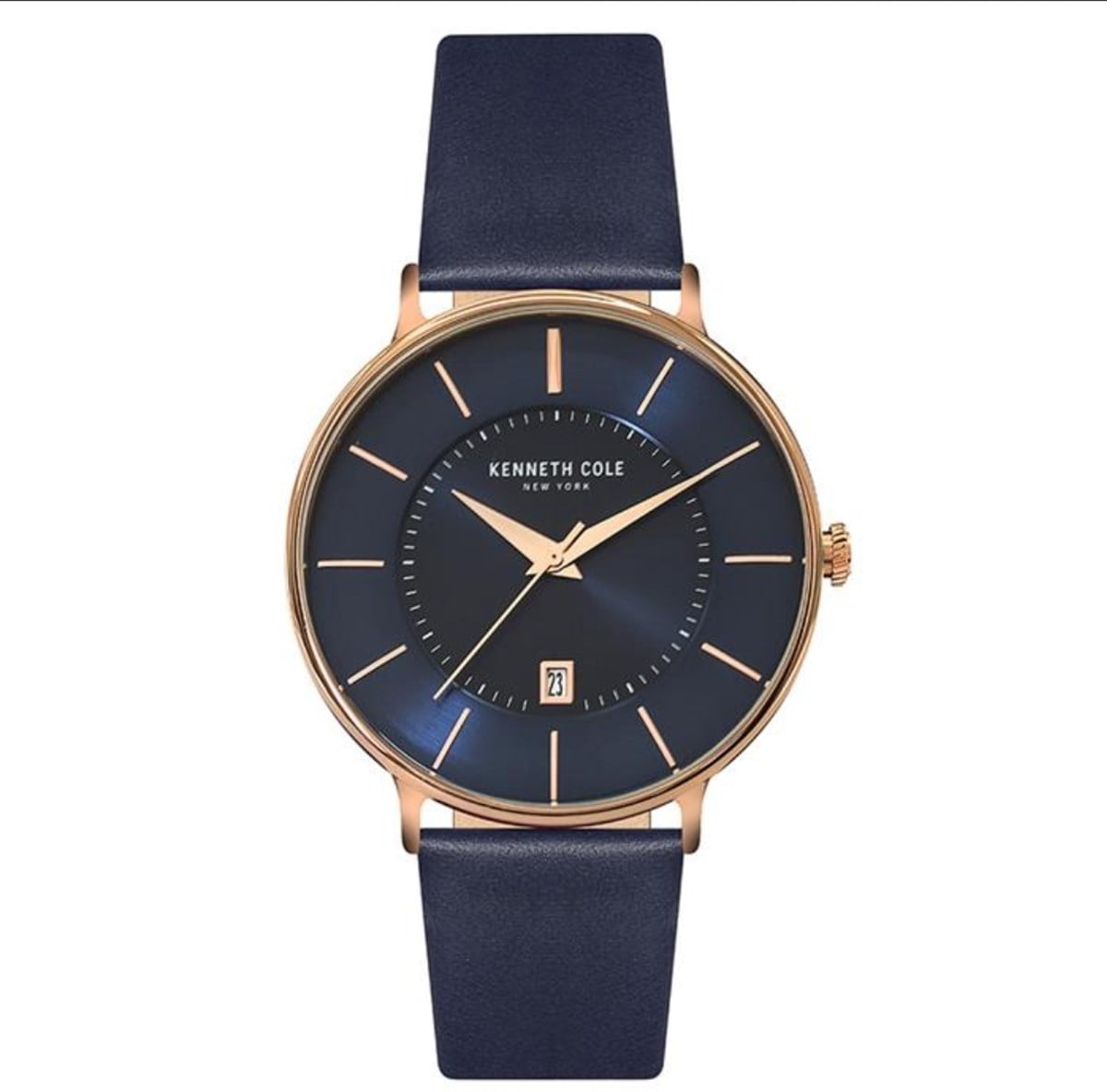 Kenneth Cole Deri Kordonlu Lacivert Renk Rose Gold Kasa Klasik Model Erkek Kol Saati 